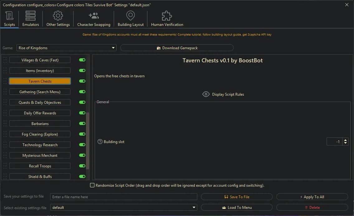 Rise of Kingdoms Bot - Tavern Chests