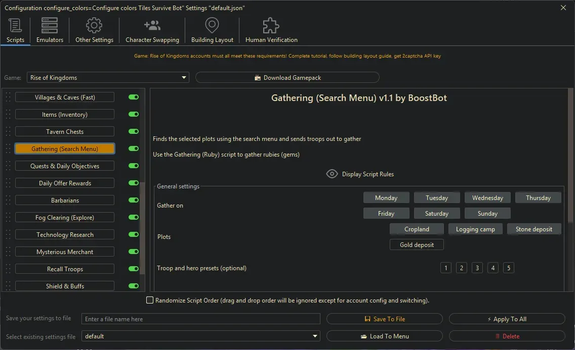 Rise of Kingdoms Bot - Gathering (Search Menu)