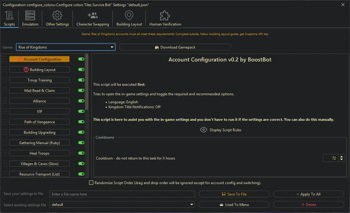 Rise of Kingdoms Bot - Account Configuration