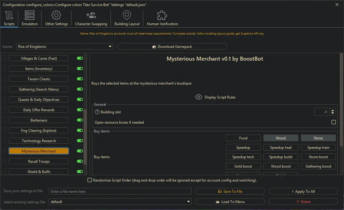 Rise of Kingdoms Bot - Mysterious Merchant