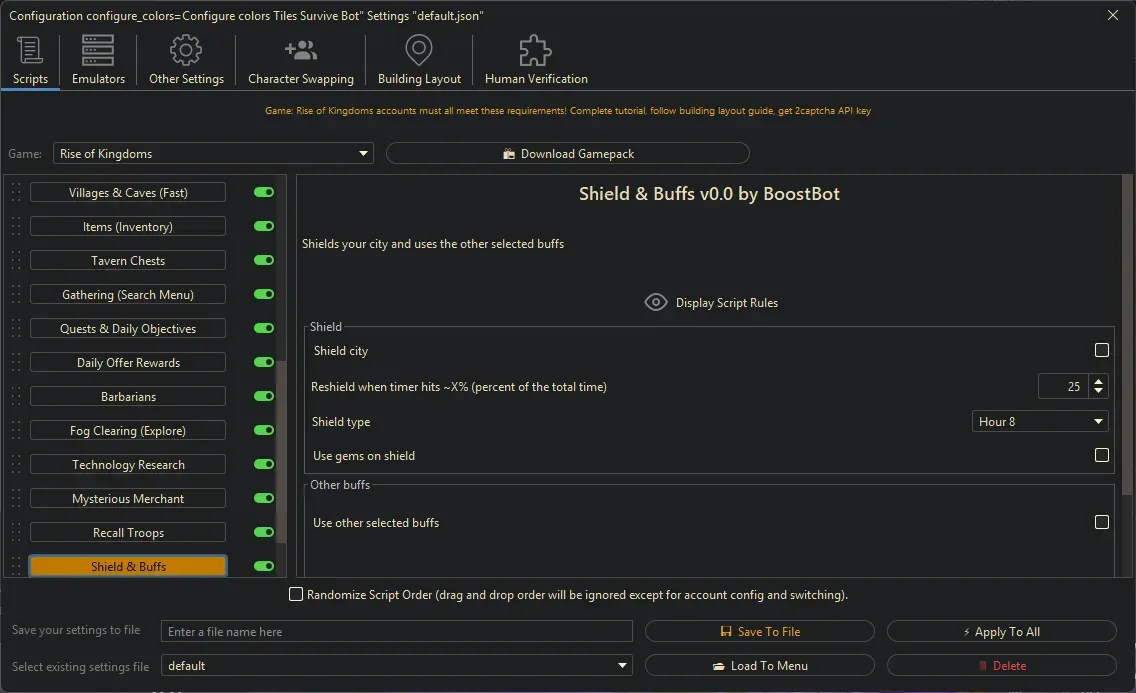 Rise of Kingdoms Bot - Shield & Buffs