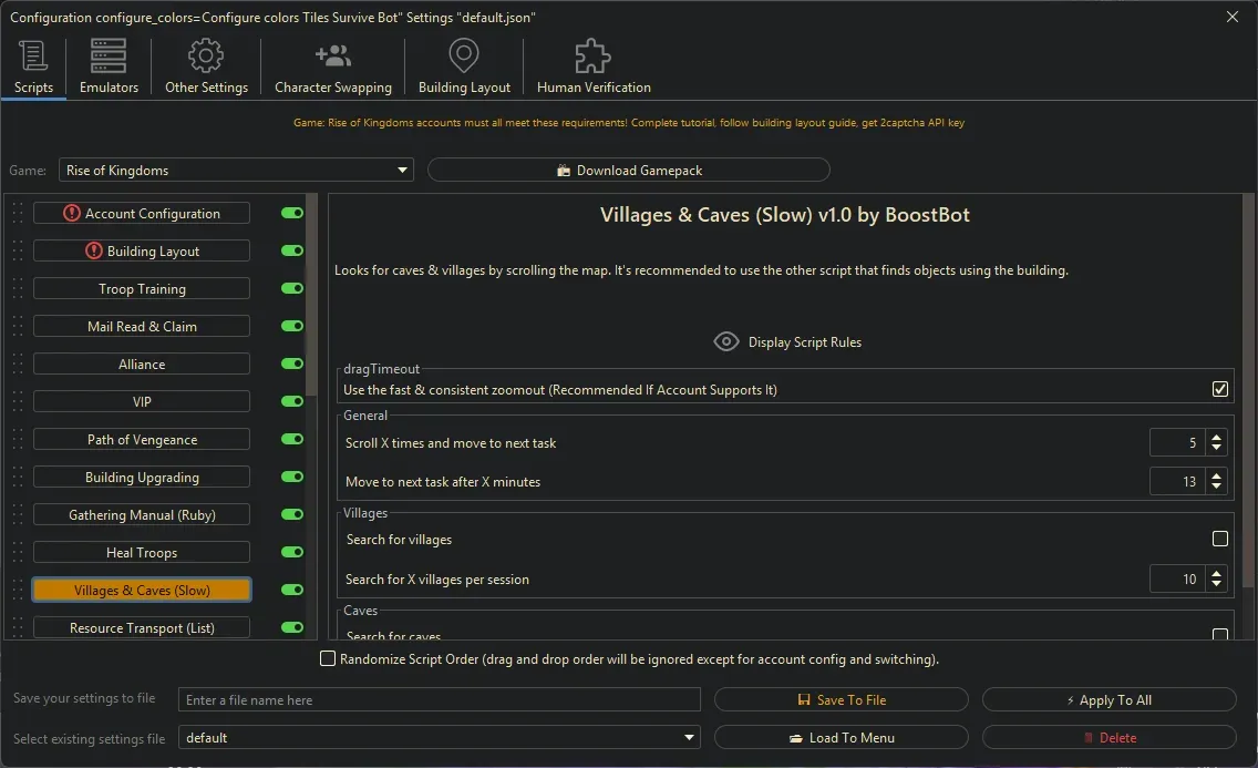 Rise of Kingdoms Bot - Villages & Caves (Slow)